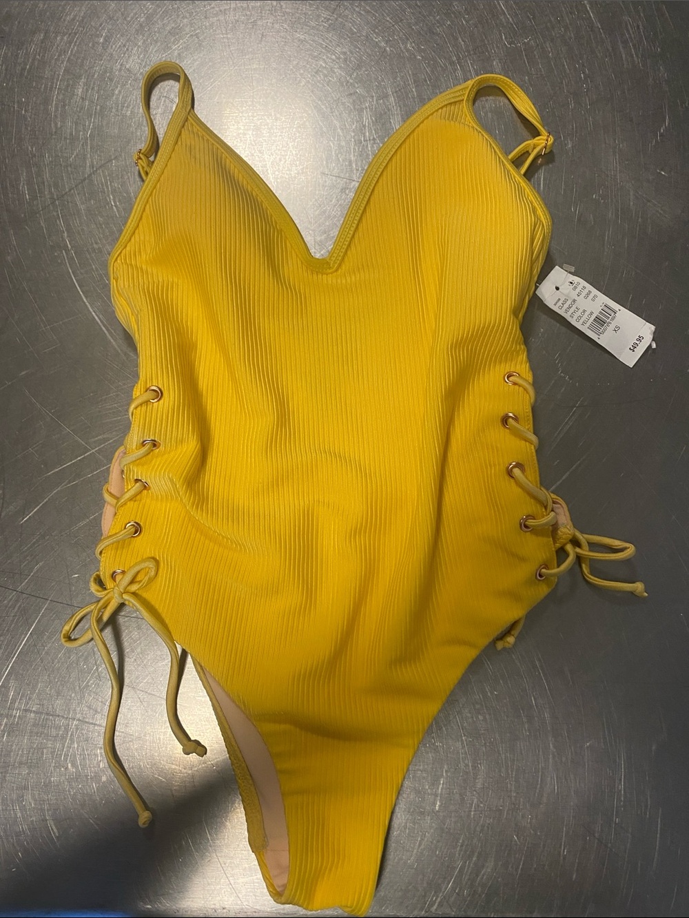 LA Hearts Women’s Yellow One-Piece Swimsuit with Side Lace-Up size XS Brand new